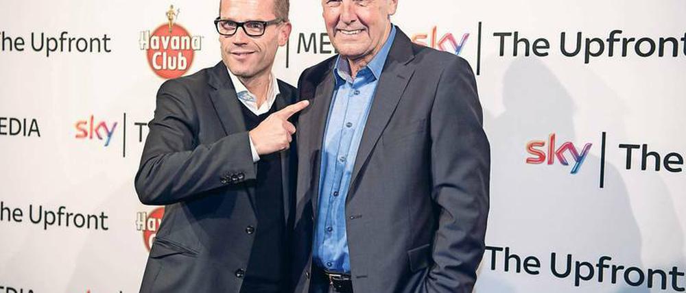Sky-Sport-News-Chef Dirk Grosse (links) und der künftige Moderator des Bundesliga-Talks Jörg Wontorra.