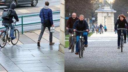 Über die Sicherheit für Fahrradfahrer und Fußgänger am Landtagsschloss (r.) und in der Hegelallee gibt es eine neue Kontroverse.