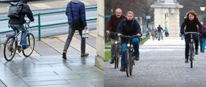 Über die Sicherheit für Fahrradfahrer und Fußgänger am Landtagsschloss (r.) und in der Hegelallee gibt es eine neue Kontroverse.