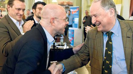 Königer, Kronprinz und Chef. Mit seinem liberalen Kurs kam Steffen Königer (v.l.) in der AfD beim Parteitag Ende 2015 nicht an. Dafür aber Andreas Kalbitz trotz seiner Rechtsaußen-Vita. Partei- und Fraktionschef Gauland lässt die Dinge laufen.