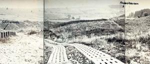 Im Grenzgebiet. Die Fotografen Anne Heinlein und Göran Gnaudschun recherchierten unter anderem im Stasiunterlagenarchiv nach verschwundenen Orten im ehemaligen Grenzgebiet. Dort stießen sie auf dieses Foto vom Grenzverlauf in der Nähe von Meiningen in der Röhn, in dem zwei frühere Ortschaften verzeichnet sind.