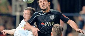Ärger über die vertane Siegchance. Der Babelsberger Andis Shala (r.) hatte seine Mannschaft gegen die Zweitvertretung des Bundesligisten aus Leipzig in Führung gebracht, haderte dann aber mit dem späten Ausgleich. Shala wütete nach Abpfiff regelrecht.