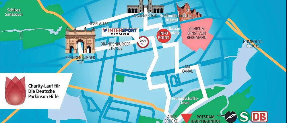 Hier werden sie laufen. Ein attraktiver Rundkurs durch die Potsdamer Innenstadt wurde für den Intersport-Olympia-Lauf gewählt. Zentrales Veranstaltungsgelände wird der Bassinplatz sein.