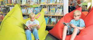 Gemütlich. Timon (l.) und Lucan sitzen die neuen Säcke der Bibliothek ein.