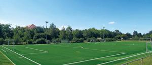 Klein, aber fein. Der Fußballplatz der Kickers strahlt im neuen Grün.