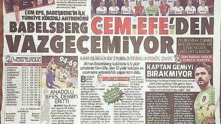 Nulldrei und Cem Efe im Blickpunkt. Die türkische Tageszeitung „Hürriyet“ thematisierte vor Kurzem in einem größeren Beitrag die besondere Beziehung zwischen dem SV Babelsberg und seinem Cheftrainer.