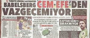 Nulldrei und Cem Efe im Blickpunkt. Die türkische Tageszeitung „Hürriyet“ thematisierte vor Kurzem in einem größeren Beitrag die besondere Beziehung zwischen dem SV Babelsberg und seinem Cheftrainer.
