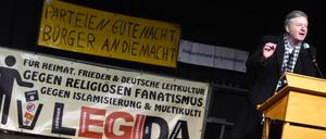 Jürgen Elsässer sprach auf der Demonstration der islamkritischen Bewegung "Leipzig gegen die Islamisierung des Abendlandes" (Legida) im Januar 2015.