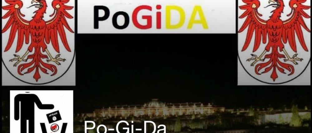 Mit Schlossfoto und Landeswappen - Pogida bei Facebook.
