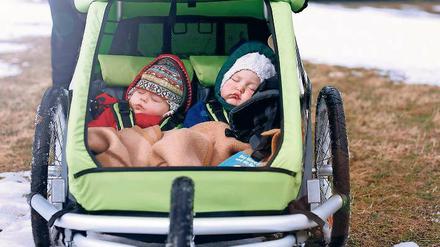 Träumt süß. Im Fahrradanhänger klappt es mit dem Mittagsschlaf oft besser als im Bettchen – selbst im Winter.