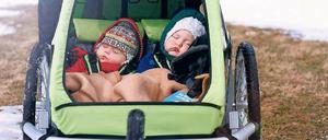 Träumt süß. Im Fahrradanhänger klappt es mit dem Mittagsschlaf oft besser als im Bettchen – selbst im Winter.