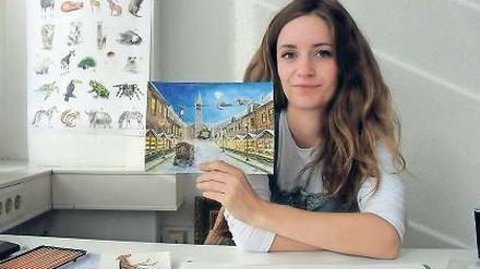 Nadine Conrad entwirft ihre Postkarten nach Vorbild alter Kinderbücher.