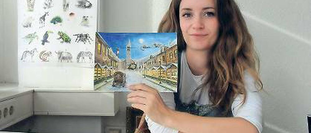 Nadine Conrad entwirft ihre Postkarten nach Vorbild alter Kinderbücher.