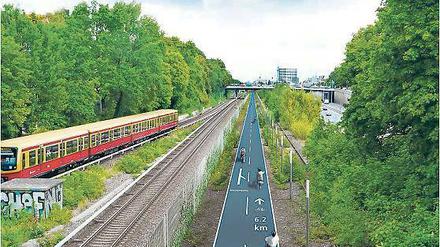 Radweg am Gleisbett. Der geplante Fahrradschnellweg soll auf oder neben der Trasse der Stammbahn – teils parallel zur S-Bahn-Linie 1 – in die Berliner Innenstadt führen. Einer Reaktivierung der Bahntrasse soll er nicht im Weg stehen.