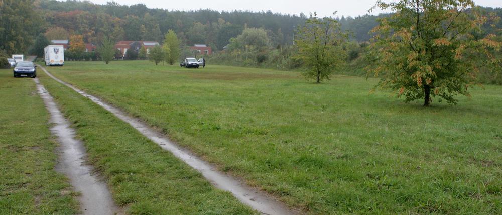 Auf der Wiese zwischen dem Sportplatz und An der Straßenplantage sollen zwei Leichtbauhallen entstehen.