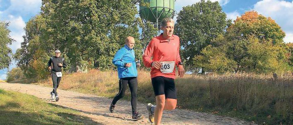 Grüner Willkommensgruß. Ein alter Wasserturm empfängt die Burgenläufer, wenn sie auf ihrem 25 Kilometer langen Lauf durch den Hohen Fläming Wiesenburg erreichen. Der Turm ist eine von vielen interessanten Wegmarken an der Strecke.