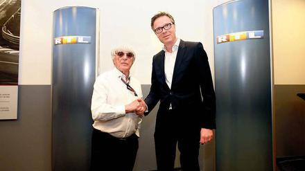 Wieder beste Freunde: Formel-1-Boss Bernie Ecclestone (links) und RTL-Programmchef Frank Hoffmann. Foto: Imagao