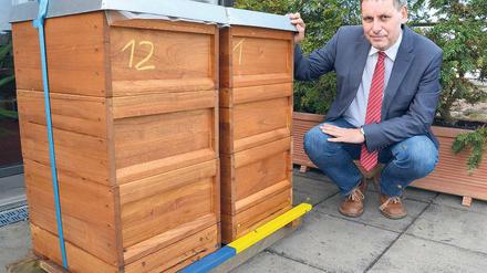 Von Bienen umschwirrt. Michael Grubert auf dem Rathausbalkon.