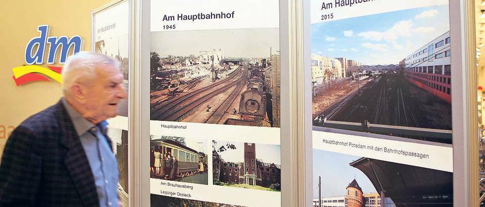 Insgesamt dokumentieren 53 Bilder auf 30 Tafeln in den Bahnhofspassagen die Veränderungen Potsdams seit 1944.