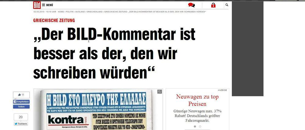 "Bild" lässt sich feiern - vom Griechenblatt "kontra"