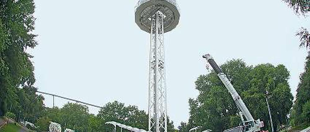 Blick aufs Umland. In Brandenburg wird der 80 Meter hohe Skyliner aufgebaut.