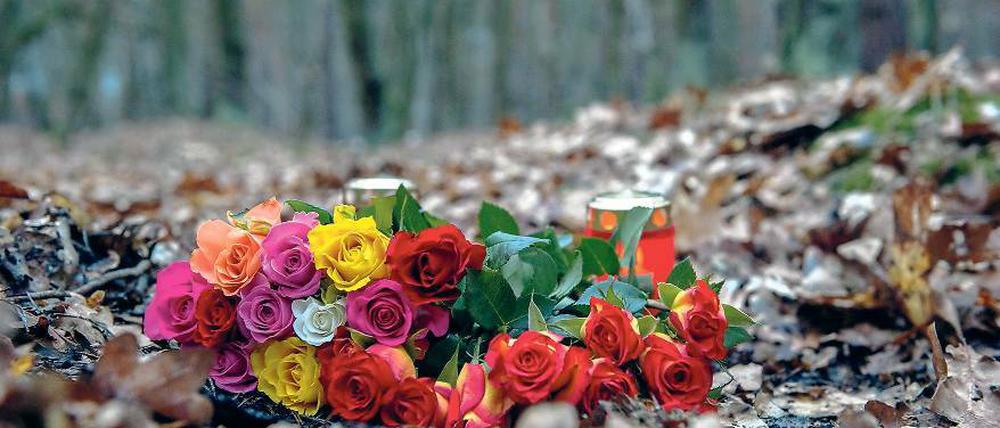 Mitten im Wald. Blumen markieren die Stelle, an der die 19-jährige Maria P. ermordet wurde. Auch ein kleines Kreuz wurde aufgestellt – für ihr ungeborenes Kind, das nach bisherigen Ermittlungen sterben musste, weil sein Vater es nicht wollte.