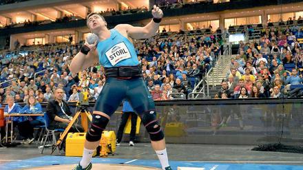 Weltmeister David Storl unterm Hallendach. Der Chemnitzer war im Vorjahr bei der Premiere dabei, als das ISTAF erstmals in der Berliner „O2 World“ stattfindet. Anfang Februar ist er auch beim 1. Internationalen Kugelstoßmeeting in Potsdam am Start.