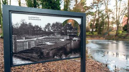 Lang ist’s her. Das historische Foto auf der Informationstafel zeigt, wie es Anfang des letzten Jahrhunderts am Irissee ausgesehen hat. Deutlich wird, dass durch die Rekonstruktion mehrere Bäume abgeholzt werden müssten.