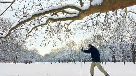 Winterzauber. Berlin war am ersten Werktag nach Weihnachten wie in Watte gepackt. Alle, die das Winterwetter genießen wollten, zog es raus in die Natur, wie hier in den Volkspark Wilmersdorf. Auf dem flachen Brandenburger Land bleibt Schnee länger liegen.