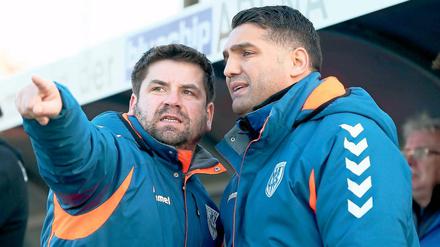 Das Blickfeld erweitert. Enrico Große (r.) ist seit dieser Saison Co-Trainer beim Regionalligisten SV Babelsberg 03. Für Chefcoach Cem Efe ist er unter anderem der Feldstecher am Spielfeldrand.