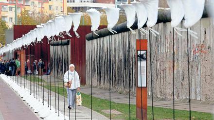 Mitmachen an der Mauer. Besucher können ihre persönliche Teilungsgeschichte an die von der Decke hängenden Clipboards heften. Die Gedenkstätte Bernauer Straße ist ab der kommenden Woche dienstags bis sonntags von 10 bis 18 Uhr geöffnet.