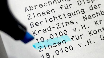 Teures Geld - Zinsen bei Kontoüberziehung.