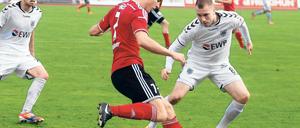 Auch er konnte nichts ausrichten: Tom Fraus wurde zur Halbzeit bei Germania eingewechselt und sorgte für etwas mehr Schwung. Doch Tobias Grundler und der SV Babelsberg hielten dagegen.