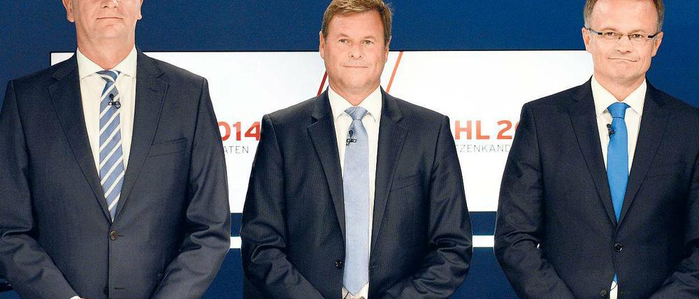 Direkte Konkurrenten. Linke-Landeschef Christian Görke, der amtierender Finanzminister unter Rot-Rot ist, und CDU-Landeschef Michael Schierack buhlen um die Gunst der SPD.
