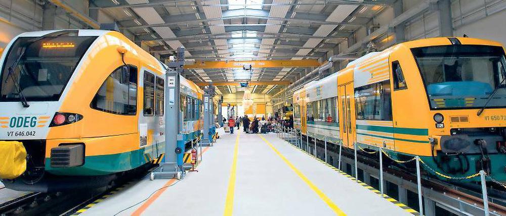 Gut in Schuss. In Eberswalde lässt die Ostdeutsche Eisenbahn GmbH (ODEG) ihre 23 Fahrzeuge der Region warten. 2012 investierte die ODEG in den Standort 5,6 Millionen Euro.