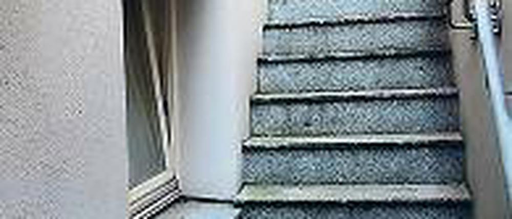 Feucht. Auch die Treppe zur Souterrain-Wohnung ist leicht grünlich.
