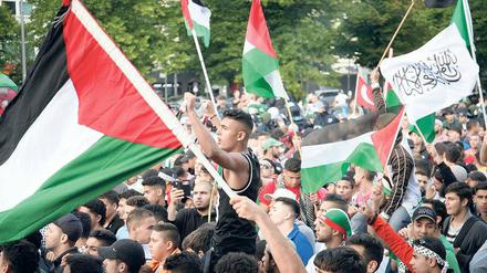 Aggressive Stimmung. Rund 1000 meist junge Araber demonstrierten bereits am vergangenen Samstag am Potsdamer Platz für ein freies Palästina.