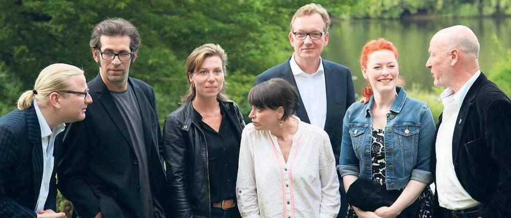 Benjamin Glückskind und seine Jury: Matt Sweetwood, Sandra Kaudelka, Anna Thalbach, Sören Schumann, Enie van de Meiklokjes und Joachim von Vietinghoff (v.l.)