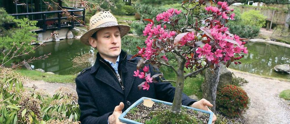 Aufgeblüht. Tilo Gragert hat den Bonsaigarten um 1000 Quadratmeter erweitert. Seit seinem achten Lebensjahr befasst er sich mit der Bonsaikunst.