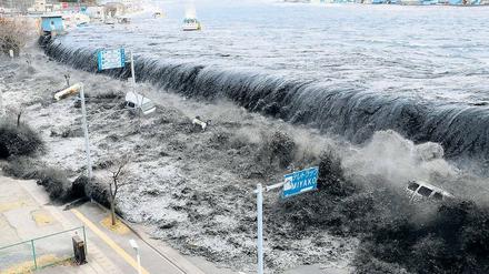 Japans Beben: Im März 2011 überrollte eine Flutwelle die Küste Japans - hier in der Stadt Miyako. Der Tsunami folgte auf ein Erdbeben der Stärke 8,9.