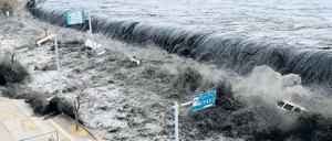 Japans Beben: Im März 2011 überrollte eine Flutwelle die Küste Japans - hier in der Stadt Miyako. Der Tsunami folgte auf ein Erdbeben der Stärke 8,9.