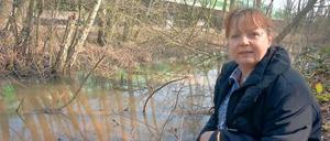 Trübe Brühe. Auf der Oberfläche des geschützten Moorgebietes „Hartes Fenn“ schwimmen unweit der neuen Lärmschutzwände zur Güterfelder Ortsumfahrung verdächtig schillernde Flecken. Deshalb ist Regina Schwarz auch in Sorge um das Grundwasser.
