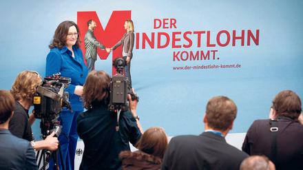Bundesarbeitsministerin Andrea Nahles bei einer Pressekonferenz. In der Gartenbaubranche ist nicht allen so fröhlich zumute.