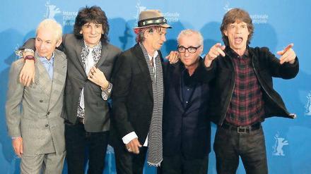 Der fünfte Stein. Auf der Berlinale 2008 präsentierten die Stones den Konzertfilm „Shine A Light“. Charlie Watts, Ron Wood, Keith Richards und Mick Jagger nahmen dabei Regisseur Martin Scorsese in ihre Mitte.