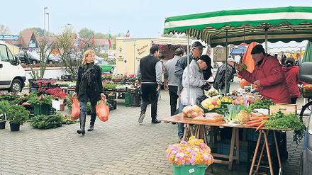 Kaum was los. Zu besseren Zeiten gab es fünfzig Händler auf Werders Frischemarkt, heute sind es samstags dreißig, sonntags nur fünf.