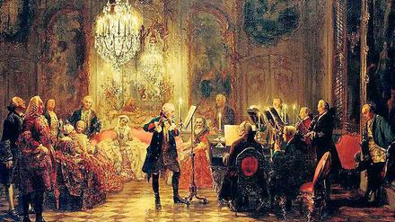 Hier hatte wohl nur einer Spaß am musizieren: Friedrich der Große spielt eine Solopassage auf der Flöte, sein Cembalist – Carl Philipp Emanuel Bach und der Cellist sehen auf diesem Gemälde von Adolf Menzel aus, als säßen sie ihren Dienst nur ab.