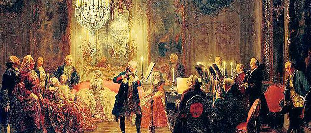 Hier hatte wohl nur einer Spaß am musizieren: Friedrich der Große spielt eine Solopassage auf der Flöte, sein Cembalist – Carl Philipp Emanuel Bach und der Cellist sehen auf diesem Gemälde von Adolf Menzel aus, als säßen sie ihren Dienst nur ab.