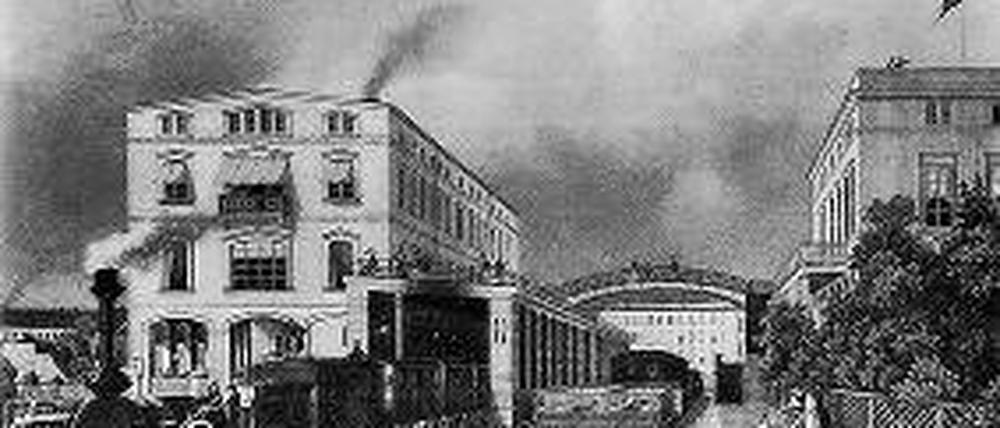 Wie es einmal war: Der Bahnhof Potsdam um 1843.