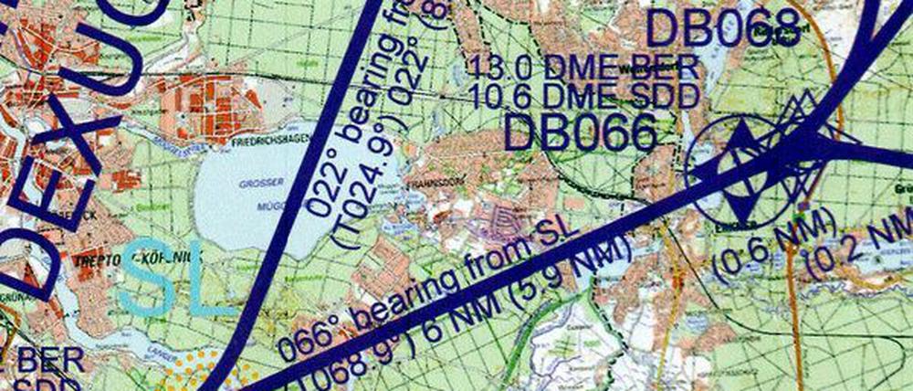Sollen bleiben wie sie sind: Die Flugrouten am neuen hauptstadtflughafen BER.