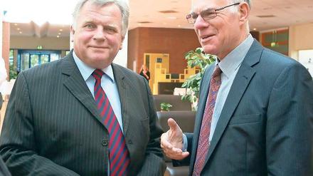 „16 Tomaten und zwölf Eier.“ Krause (l.) und Lammert auf Hermannswerder.